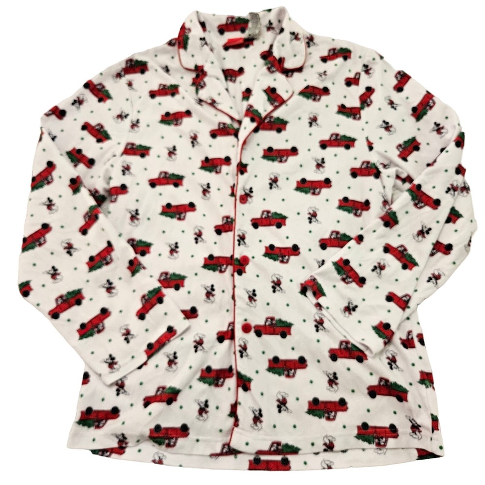 Disney Mickey Mouse Christmas Truck Button Up Flannel Night‎ Shirt. Size S